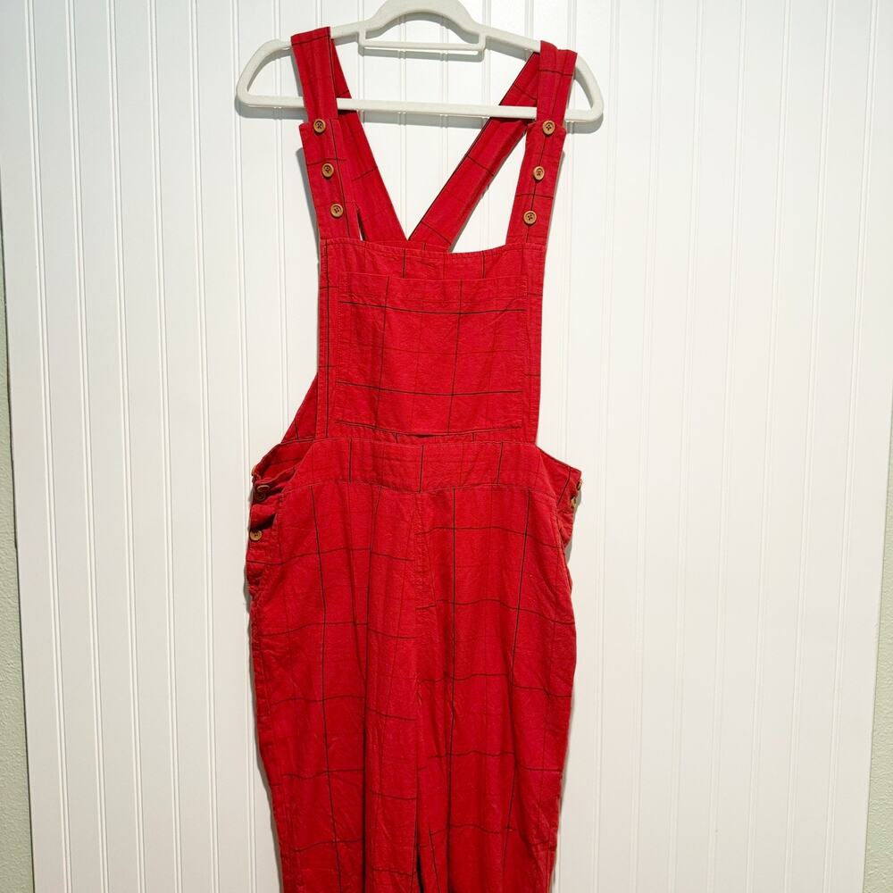 Liz Alig Red Plaid Overalls Cotton Size Large